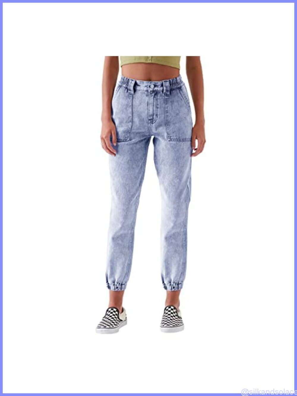 Denim Joggers for Women High Waisted Stretch Cargo Jeans Drawstring